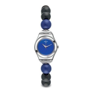 SWATCH GANGES Ρολόι γυναικείο με μπρασελέ βραχιόλι από μπλε & μαύρες πέρλες  YSS294G