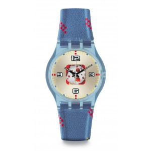 SWATCH GOING UP Ladies watch Blue Textile/Leather strap SUJN100