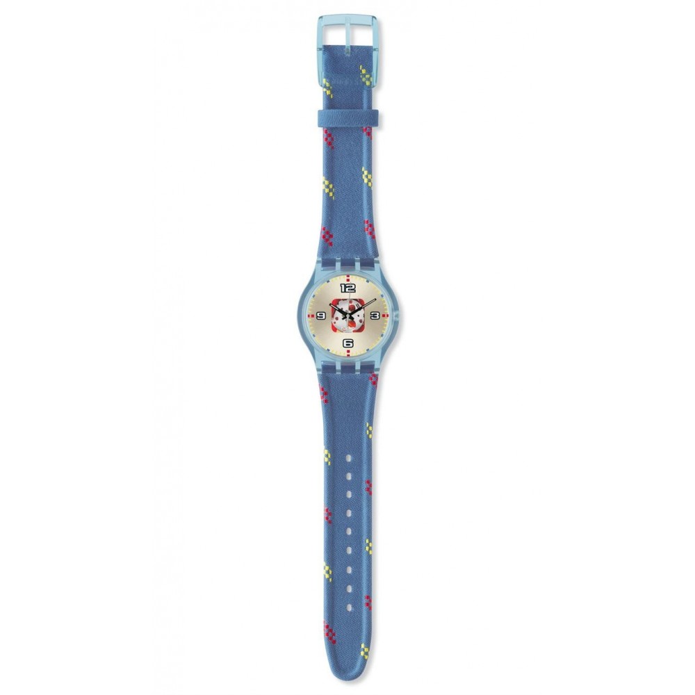 SWATCH GOING UP Ladies watch Blue Textile/Leather strap SUJN100