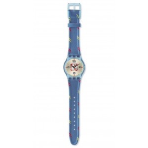 SWATCH GOING UP Ladies watch Blue Textile/Leather strap SUJN100