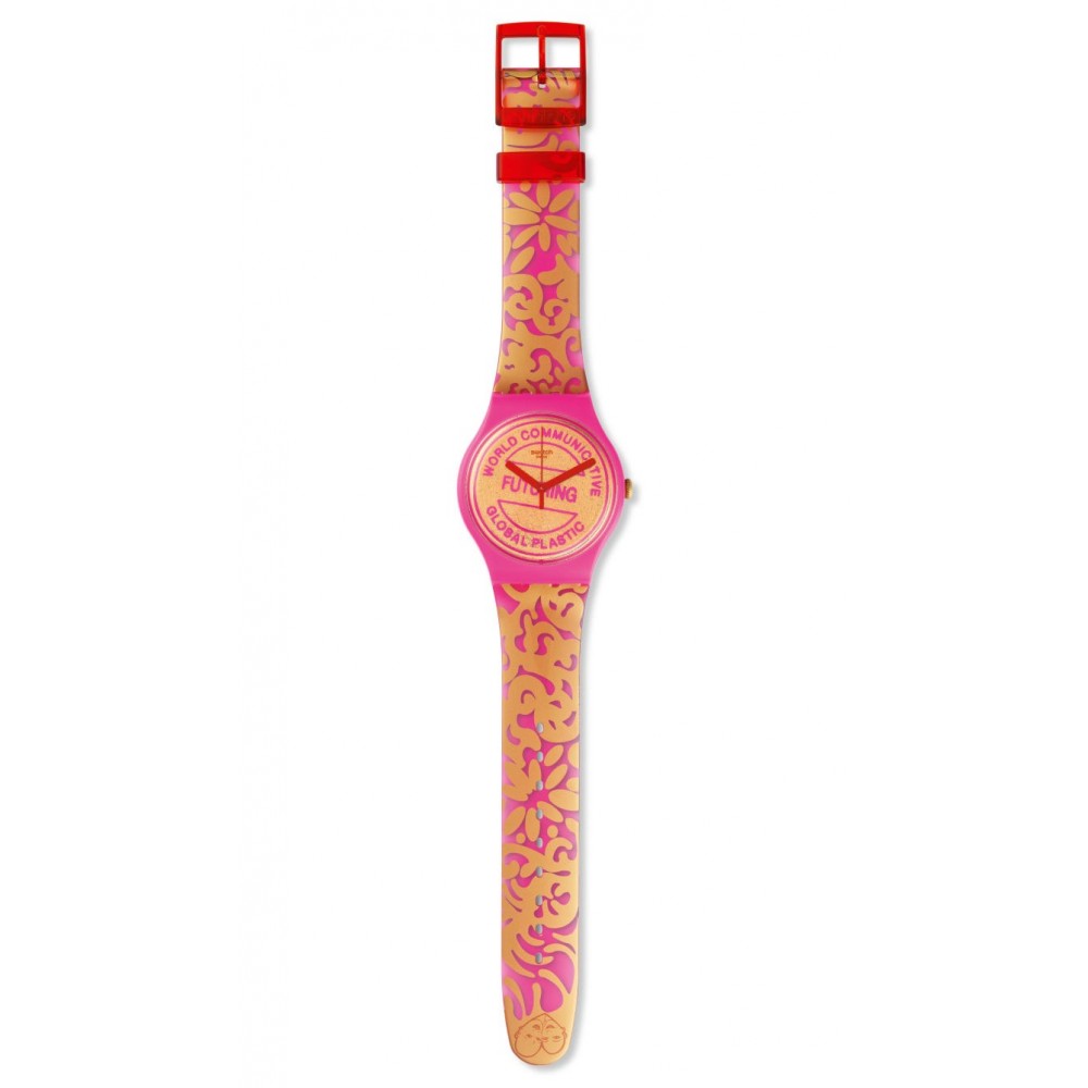 SWATCH FUTURING BY EVA & ADELE Ladies watch Fuchsia and gold Silicone strap SUOZ200