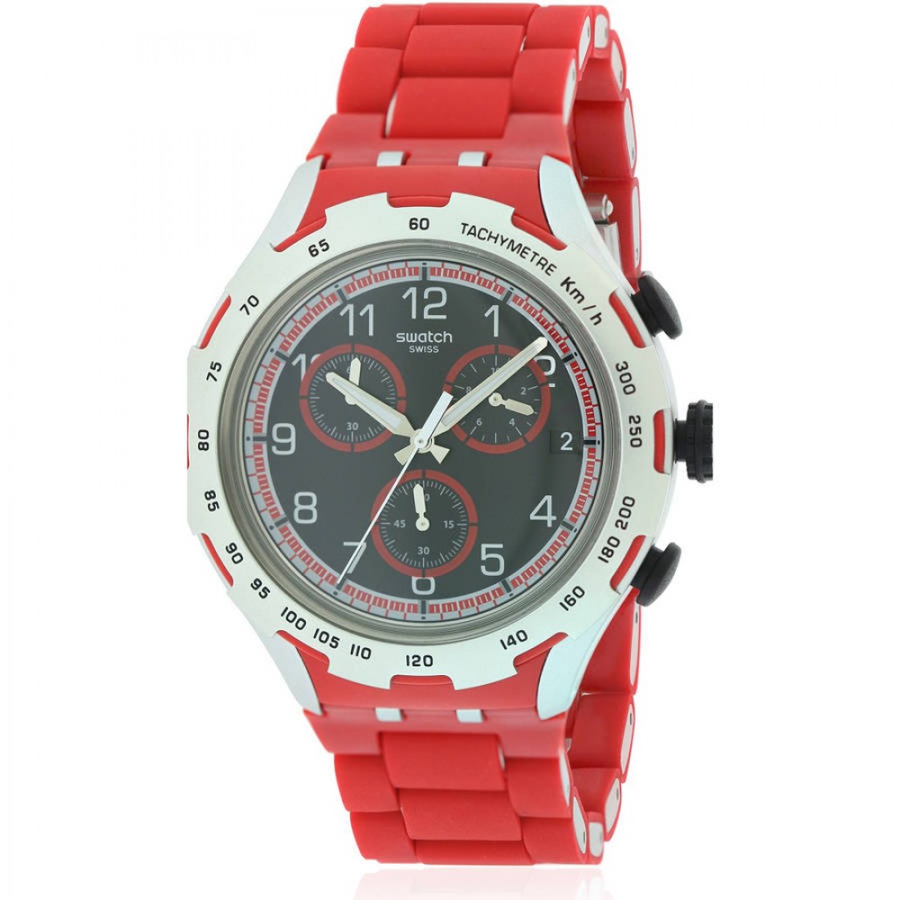 SWATCH RED ATTACK Men's watch - chronograph Red Silicone/ Aluminioum Bracelet YYS4018AG