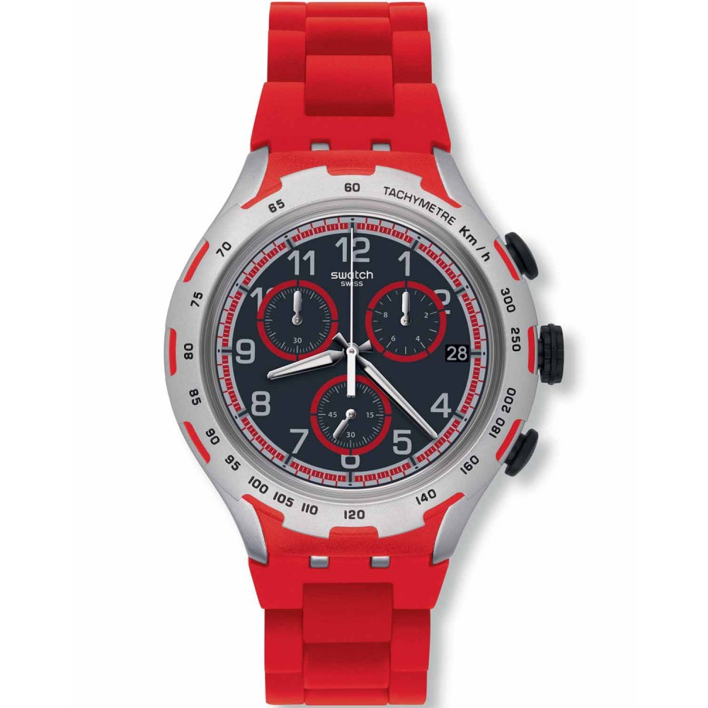 SWATCH RED ATTACK Men's watch - chronograph Red Silicone/ Aluminioum Bracelet YYS4018AG