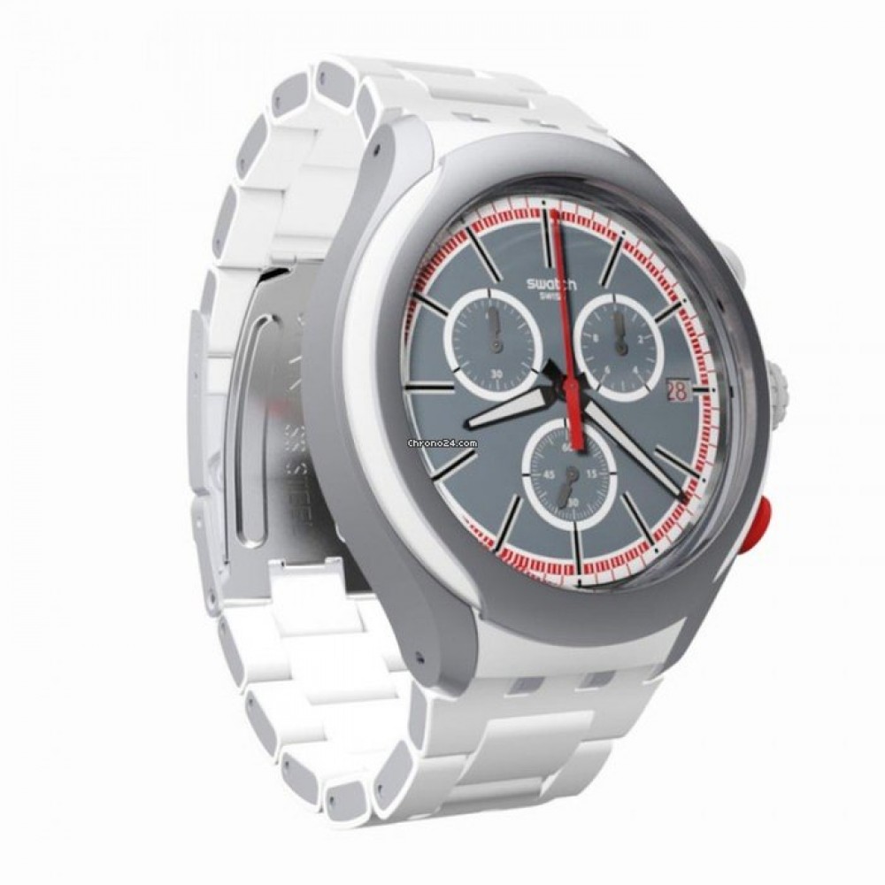 SWATCH WHITE ATTACK Men's watch - chronograph White Silicone/ Aluminioum Bracelet YYS4019AG