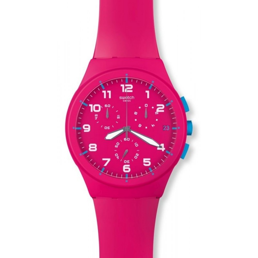 SWATCH PINK FRAME Ladies Watch Chronograph Fuchsia Silicone Strap SUSR401