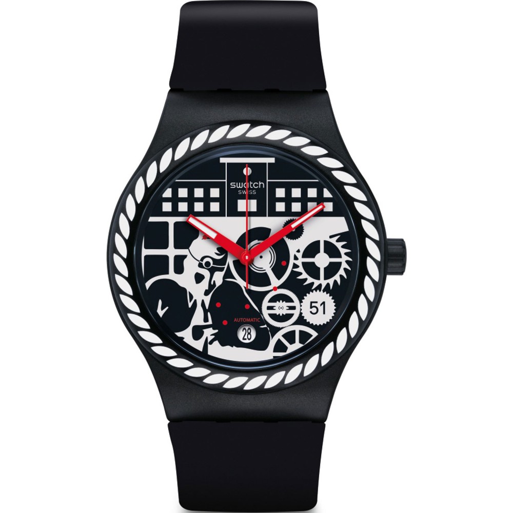  SWATCH SISTEM SCHWIIZ Automatic Men's watch Black Silicone strap SUTB404 