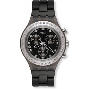 SWATCH FULL-BLOODED STONEHEART SILVER ΡΟΛΟΙ Χρονογράφος Γυναικείο Μαύρο Μπρασελέ Αλουμινίου SVCM4009AG 