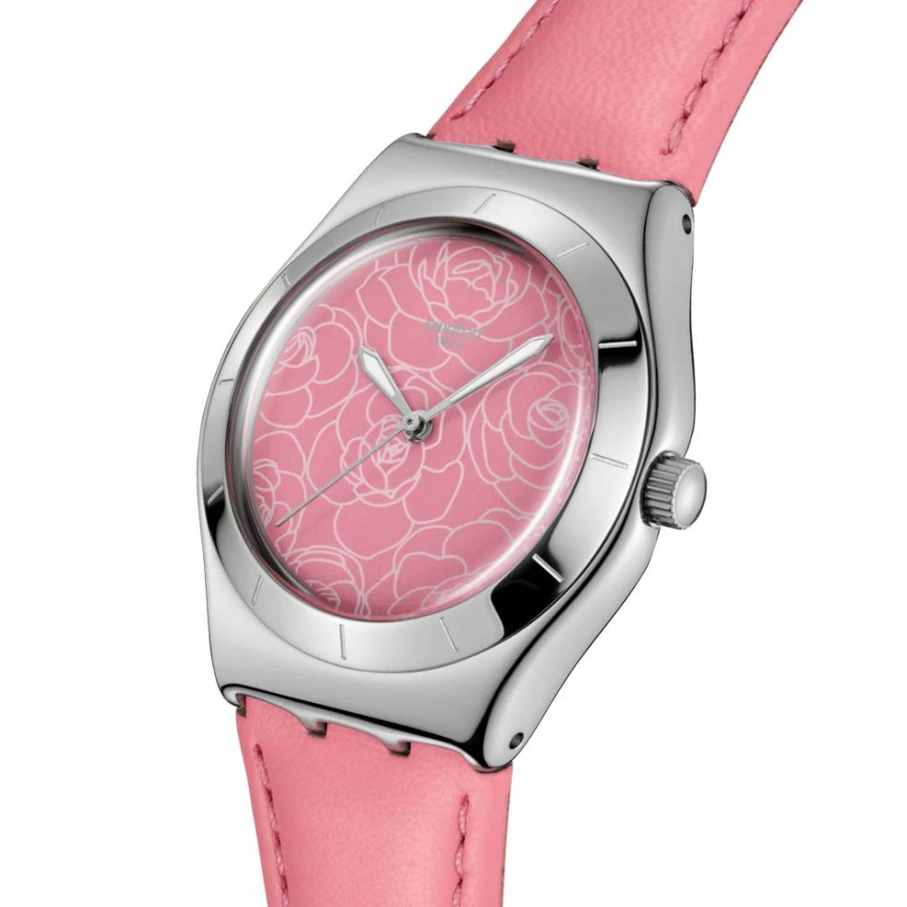 SWATCH PINK PETAL PROMISE Ρολόι Γυναικείο Ροζ Δερμάτινο Λουρί YLS234