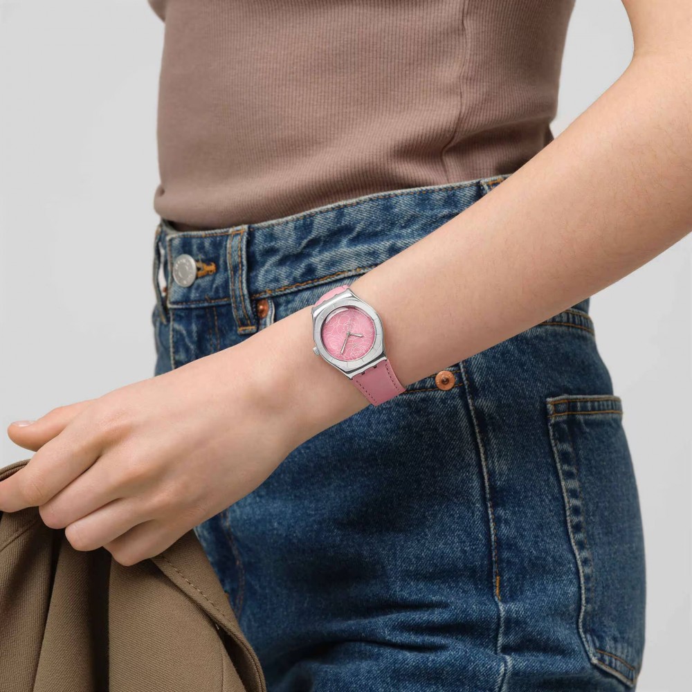 SWATCH PINK PETAL PROMISE Ρολόι Γυναικείο Ροζ Δερμάτινο Λουρί YLS234