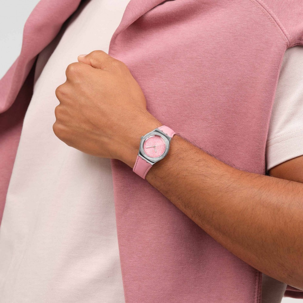 SWATCH PINK PETAL PROMISE Ρολόι Γυναικείο Ροζ Δερμάτινο Λουρί YLS234