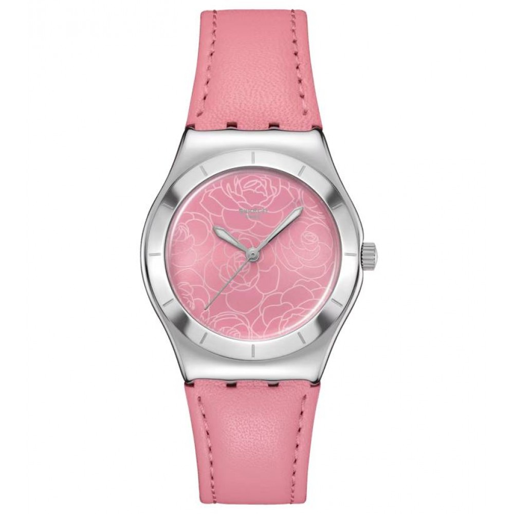 SWATCH PINK PETAL PROMISE Ρολόι Γυναικείο Ροζ Δερμάτινο Λουρί YLS234