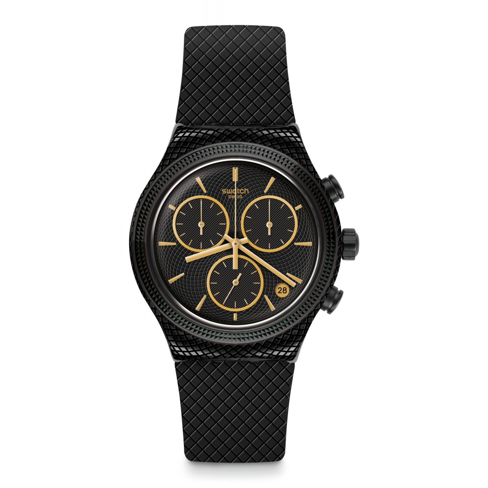 SWATCH CRAZY FOR PRECIOUS Unisex watch Chronograph Black Rubber Strap YVB408