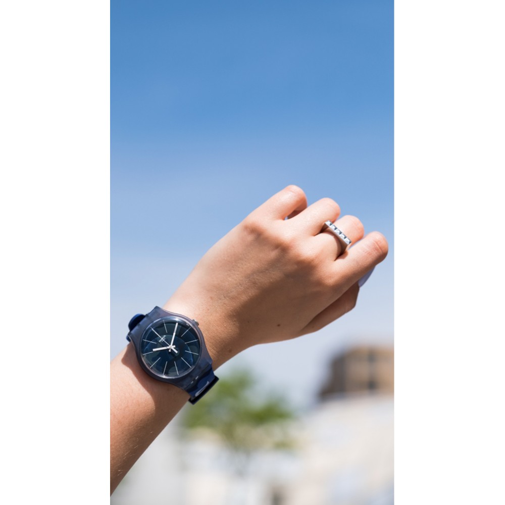 SWATCH CAMOUCLOUDS Watch Unisex Blue Silicone Strap SUON140 