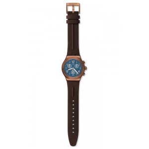  SWATCH BACK TO COPPER Ανδρικό Ρολόι-Χρονογράφος Καφέ Δερμάτινο Λουράκι YVC100 