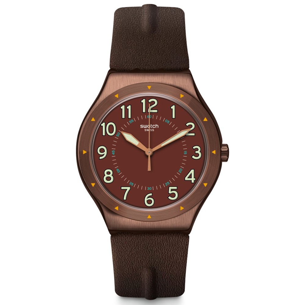 SWATCH COPPER TIME Ρολόι Ανδρικό Καφέ δερμάτινο λουρί YWC100  