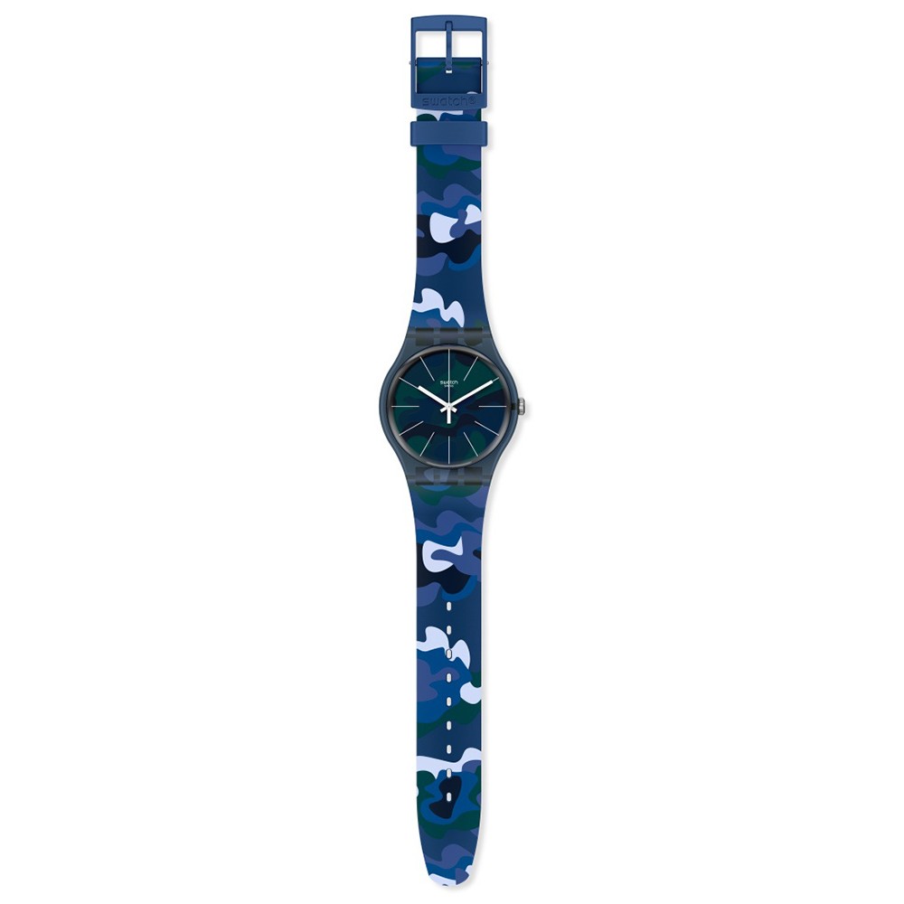 SWATCH CAMOUCLOUDS Watch Unisex Blue Silicone Strap SUON140 