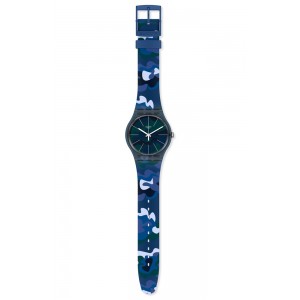 SWATCH CAMOUCLOUDS Watch Unisex Blue Silicone Strap SUON140 