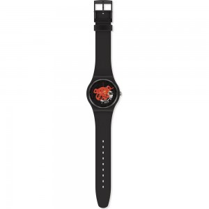 SWATCH TIME TO RED BIG Unisex Ρολόι Μαύρο Λουράκι  Υλικό βιολογικής προέλευσης SO32B110 