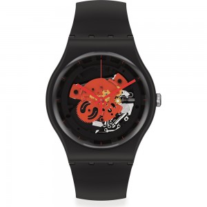 SWATCH TIME TO RED BIG Unisex Ρολόι Μαύρο Λουράκι  Υλικό βιολογικής προέλευσης SO32B110 