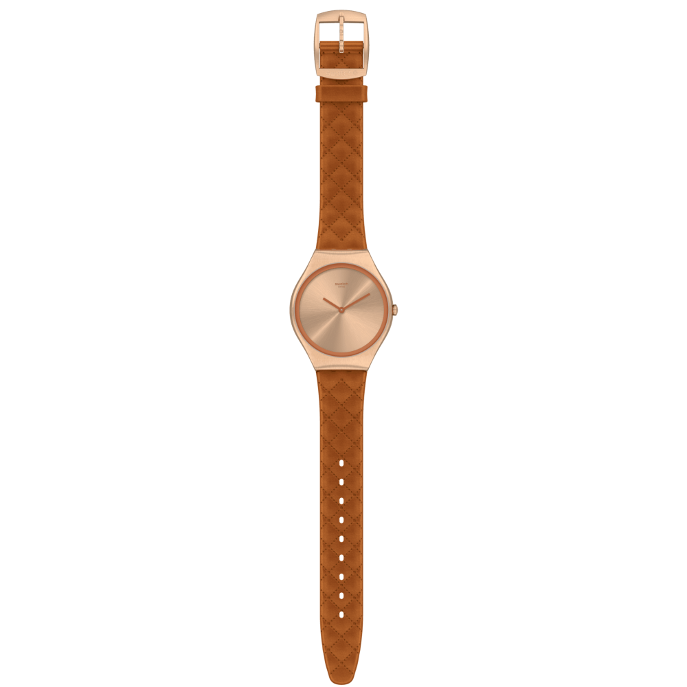 SWATCH BROWN QUILTED Ρολόι Γυναικείο Καφέ Λουράκι Δερμάτινο SYXG115