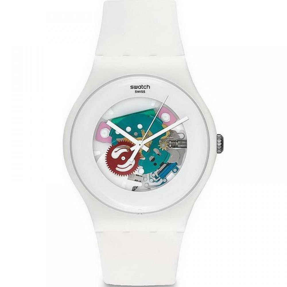 SWATCH WHITE LACQUERED Unisex Ρολόι Λευκό Λουράκι Σιλικόνης SUOW100