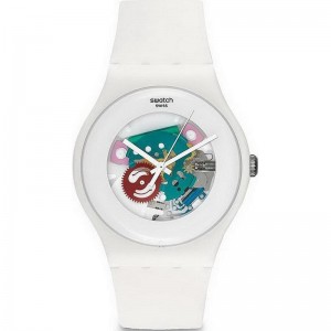 SWATCH WHITE LACQUERED Unisex Ρολόι Λευκό Λουράκι Σιλικόνης SUOW100