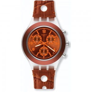 SWATCH ROUILLE ΡΟΛΟΙ Χρονογράφος Unisex Καφέ Δερμάτινο Λουράκι SVCK4073