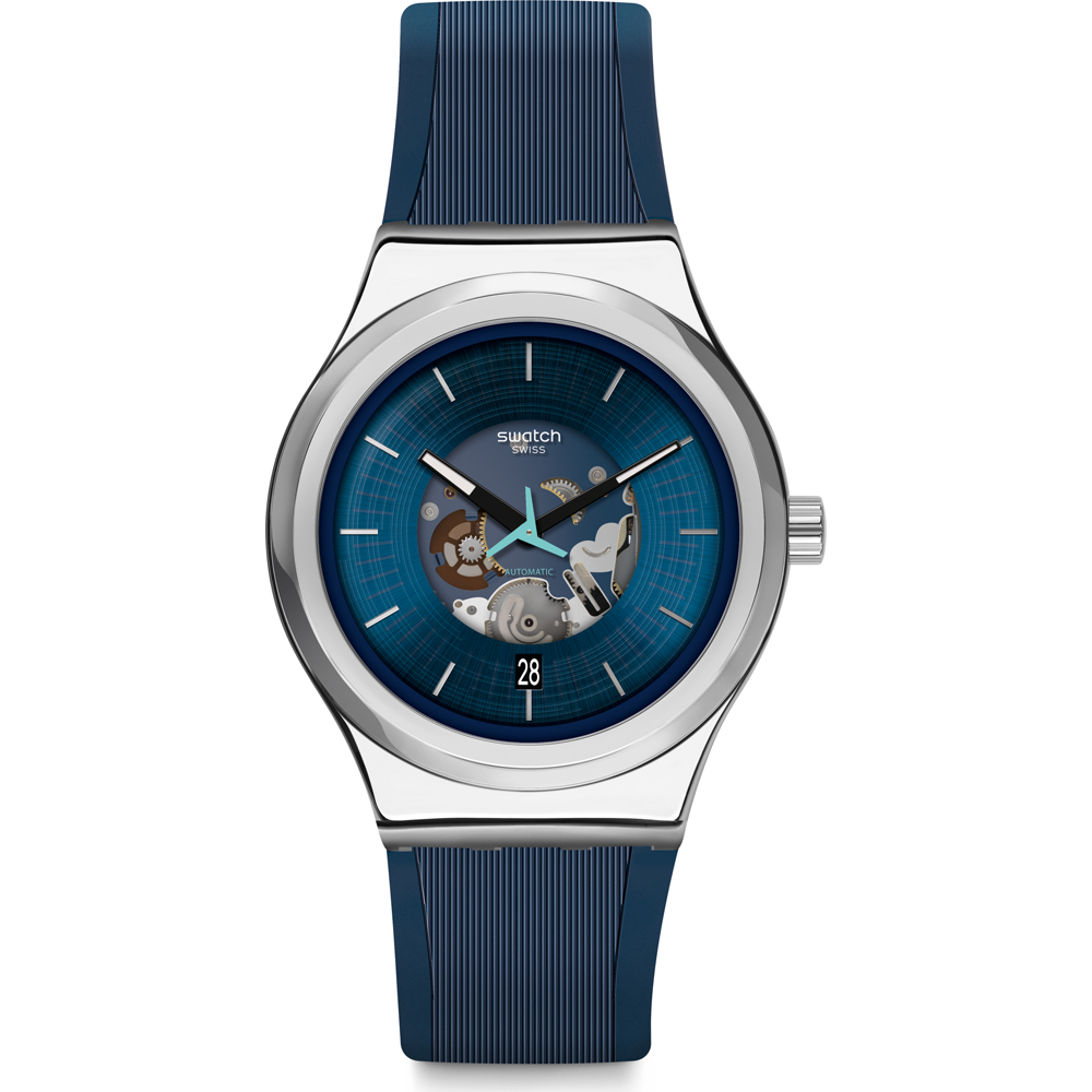  SWATCH BLURANG Automatic Ρολόι Ανδρικό Μπλε Καουτσούκ Λουράκι YIS430