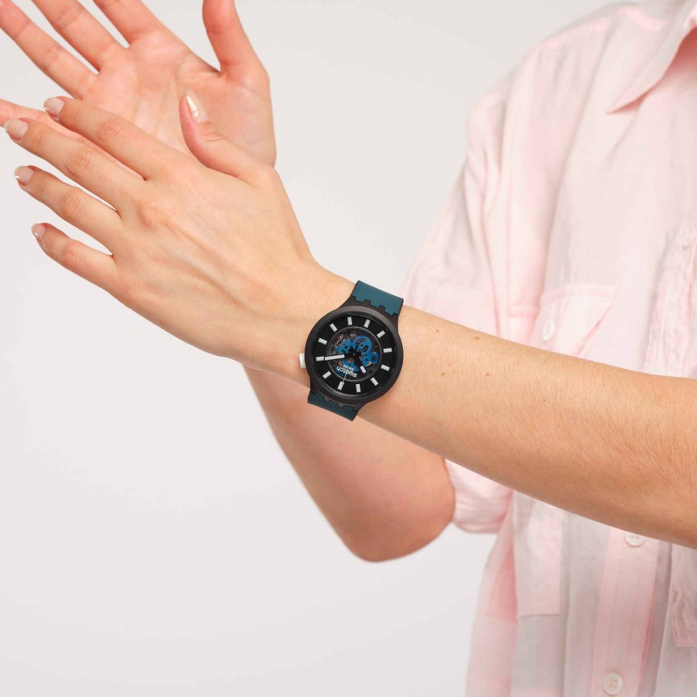 SWATCH BIG BOLD BIOCERAMIC NIGHT TRIP Ρολόι Μπλε Λουράκι Σιλικόνης SB03B107 