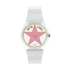 SWATCH STAR MOM Ρολόι Διαφανές με glitter Λουράκι Σιλικόνης SO28Z108