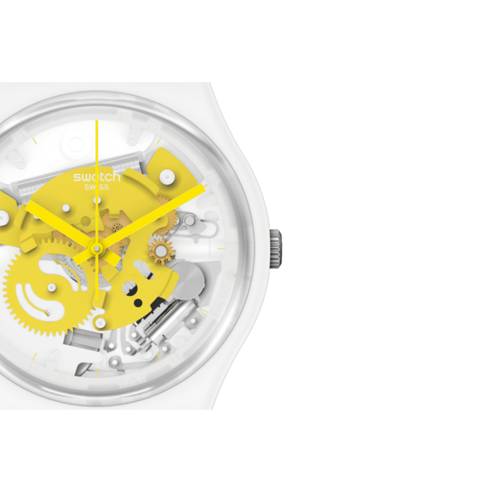 SWATCH TIME TO YELLOW SMALL Unisex Ρολόι Λευκό Λουράκι από Υλικό βιολογικής προέλευσης SO31W105 SWATCH TIME TO YELLOW SMALL Unisex Ρολόι Λευκό Λουράκι από Υλικό βιολογικής προέλευσης SO31W105
