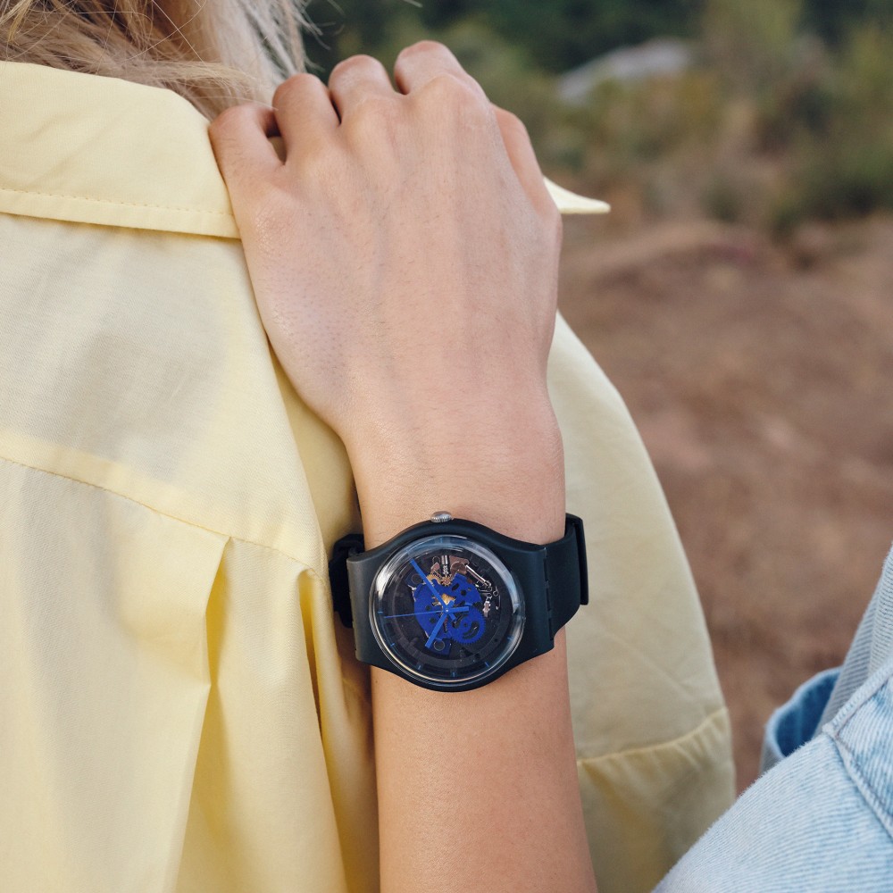 SWATCH TIME TO BLUE BIG Unisex Ρολόι Μαύρο Λουράκι  Υλικό βιολογικής προέλευσης SO32B109 