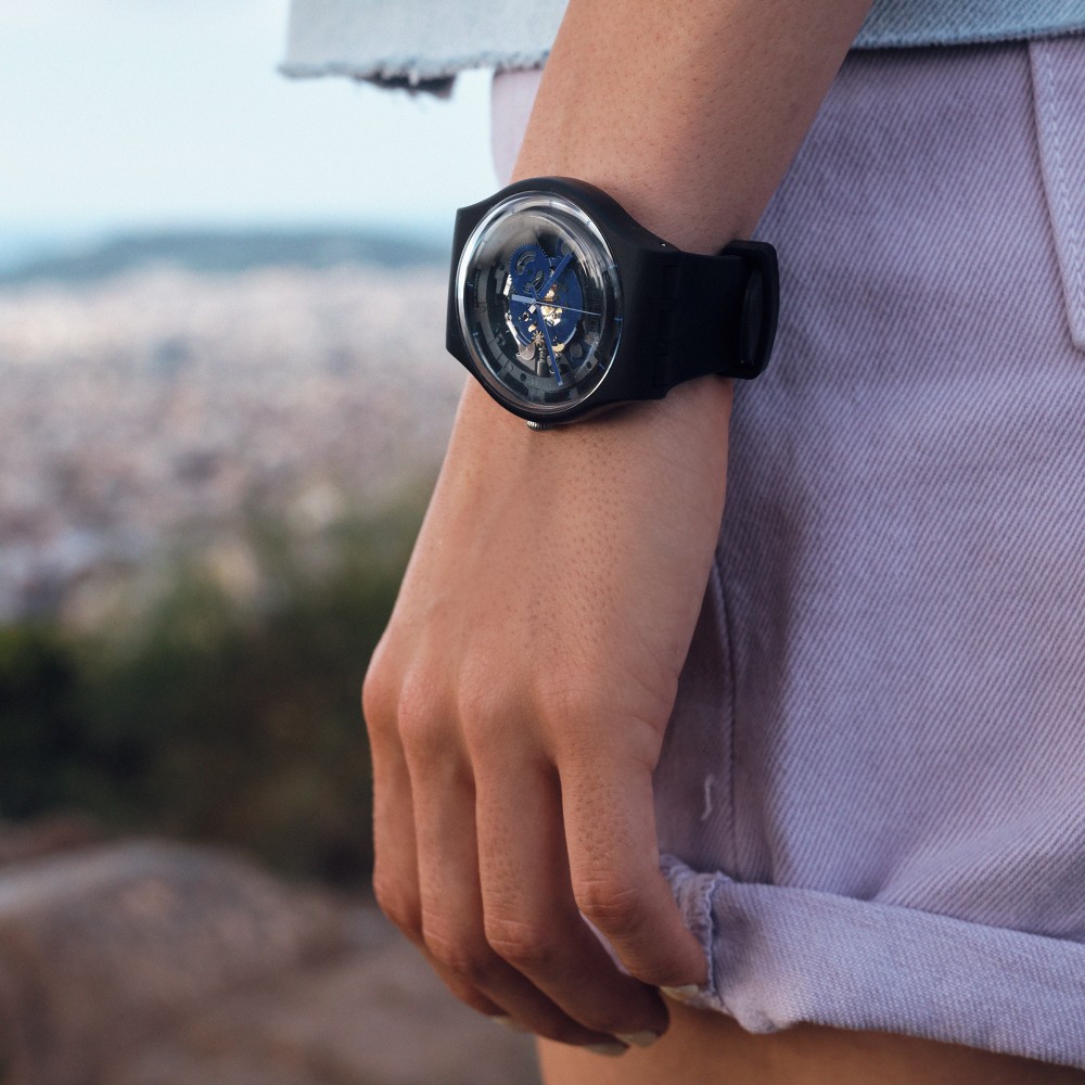 SWATCH TIME TO BLUE BIG Unisex Ρολόι Μαύρο Λουράκι  Υλικό βιολογικής προέλευσης SO32B109 