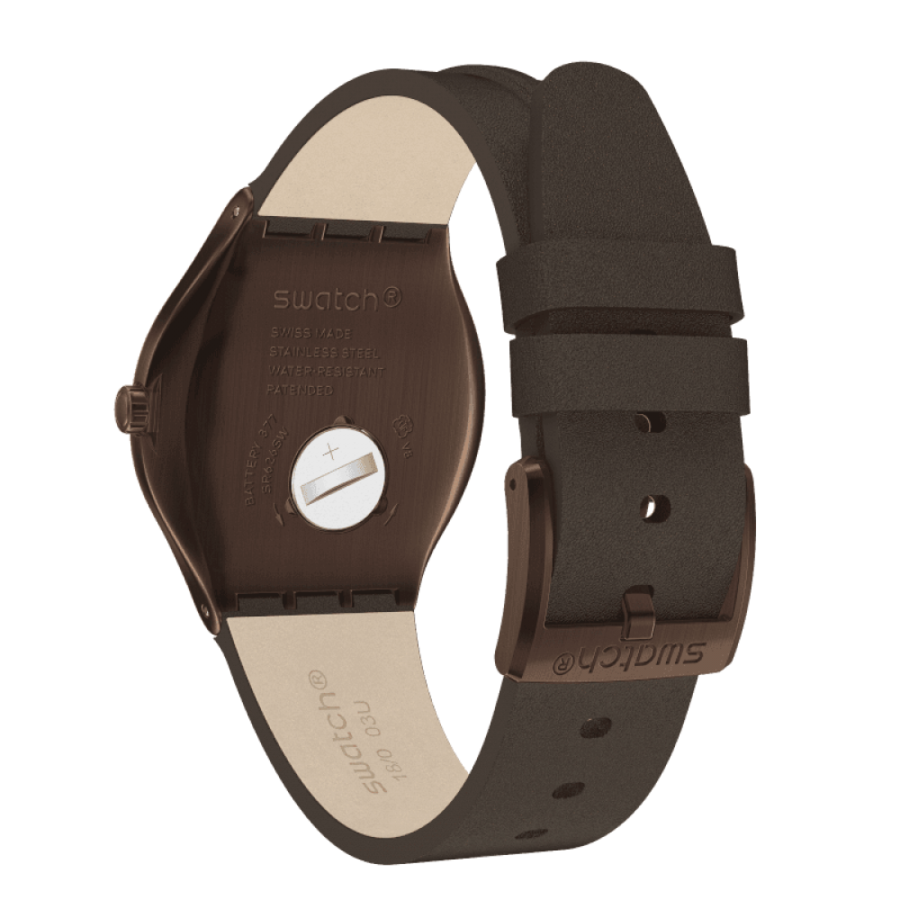 SWATCH COPPER TIME Ρολόι Ανδρικό Καφέ δερμάτινο λουρί YWC100  