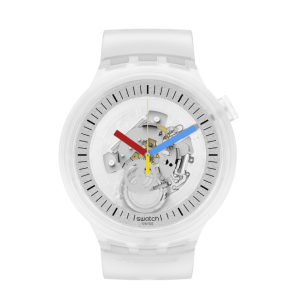 SWATCH CLEARLY BOLD Unisex Watch semi-transparent white silicone strap SB01K100 