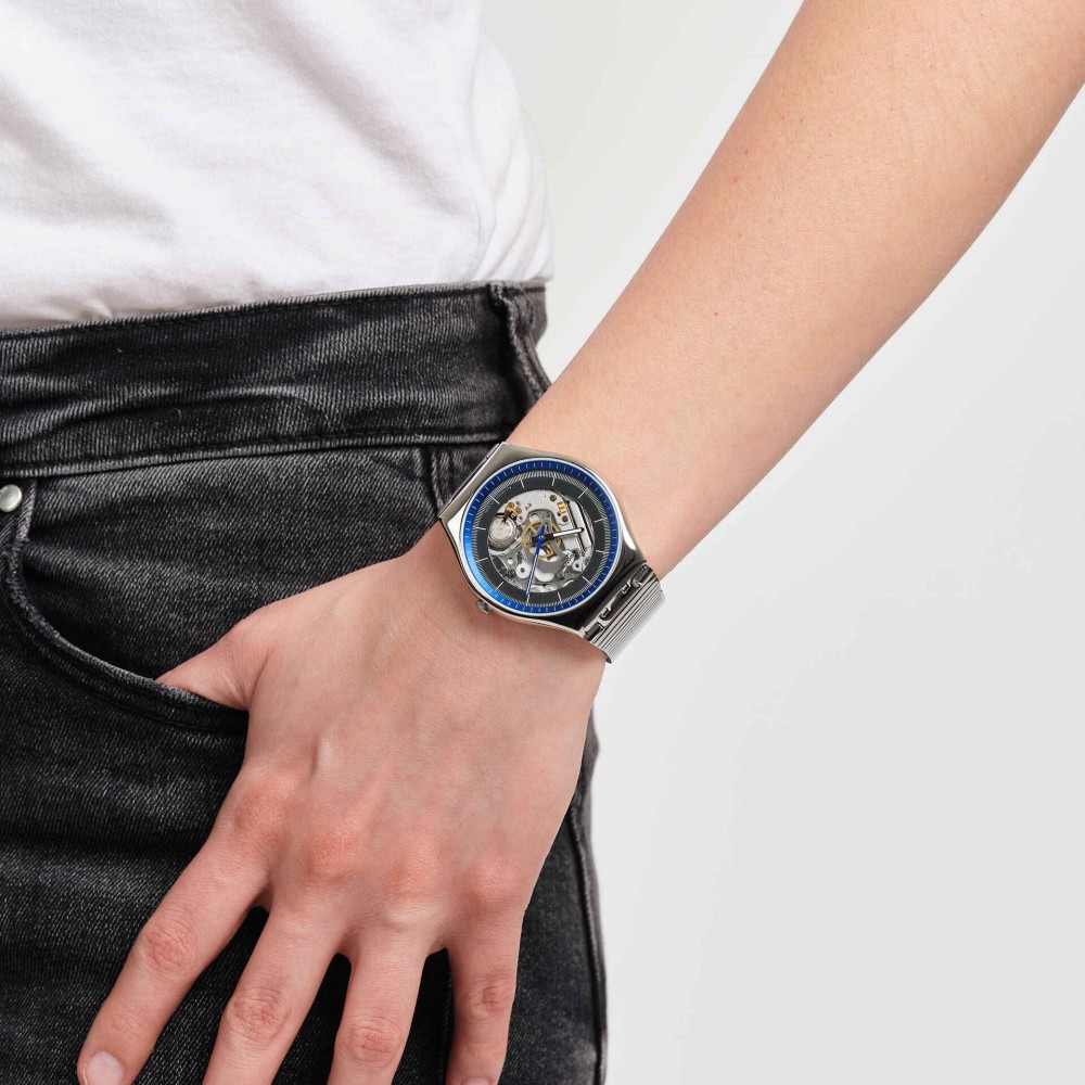 SWATCH RINGING IN BLUE Ρολόι Unisex Ασημί Ανοξείδωτο Ατσάλι Μπρασελέ  SS07S116GG 