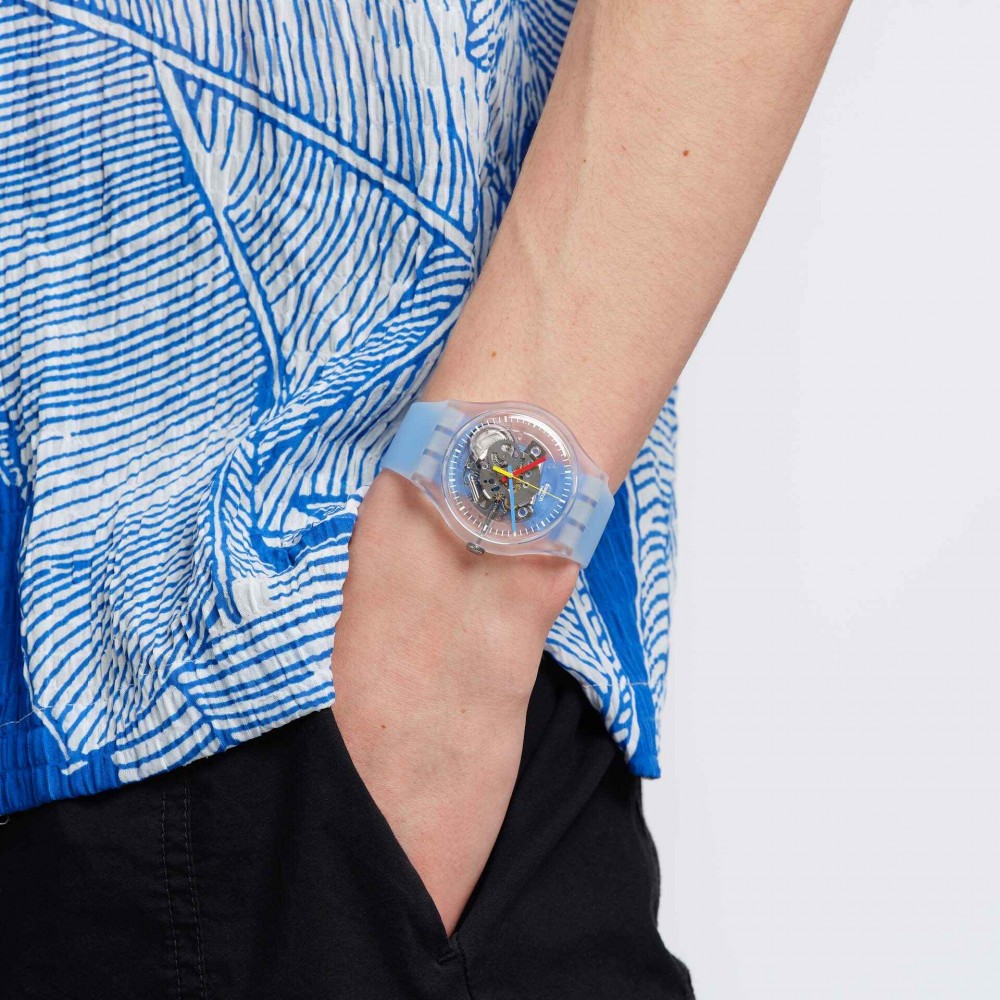 SWATCH CLEARLY BLUE STRIPED Ρολόι Unisex Γαλάζιο Λουράκι Σιλικόνης SUOK156 SWATCH CLEARLY BLUE STRIPED Ρολόι Unisex Γαλάζιο Λουράκι Σιλικόνης SUOK156