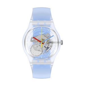 SWATCH CLEARLY BLUE STRIPED Unisex Watch Light Blue silicone strap SUOK156