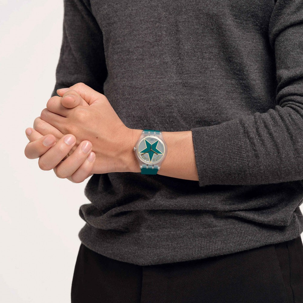 SWATCH STAR DAD Ανδρικό Ρολόι Πράσινο Λουράκι σιλικόνης SO29Z119 