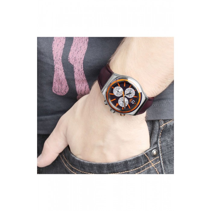  SWATCH Prisoner Brown Leather Chronograph YVS413