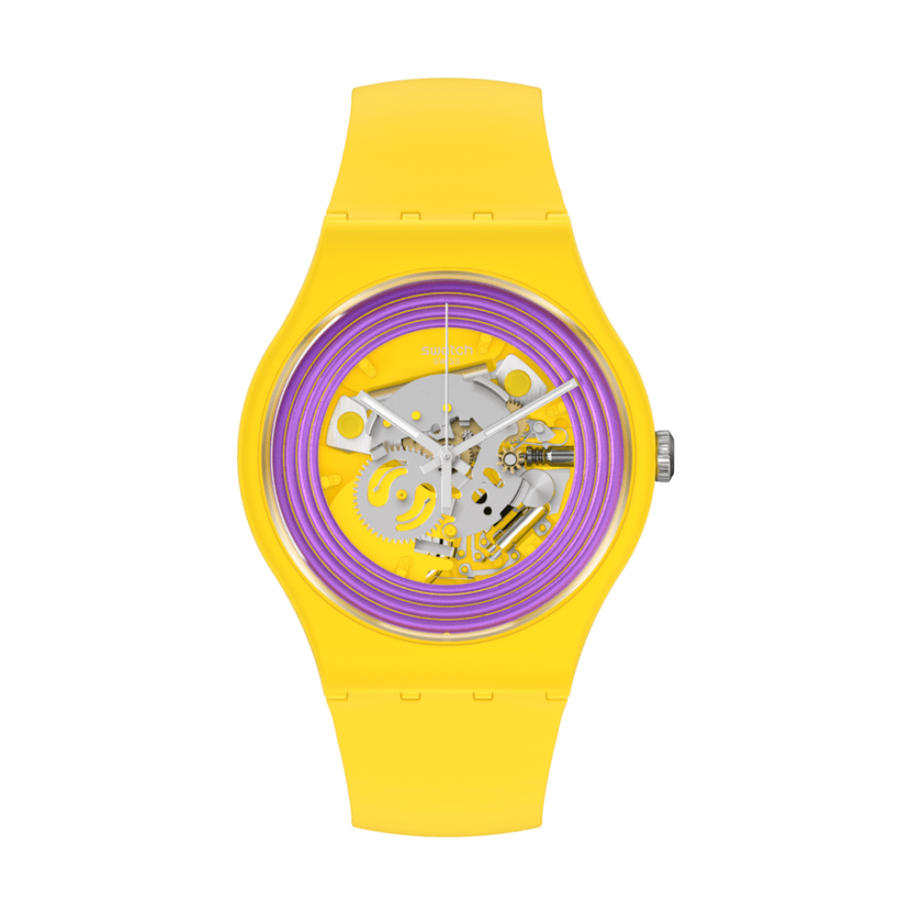 SWATCH PURPLE RINGS YELLOW ΡΟΛΟΙ Unisex Κίτρινο Λουράκι Σιλικόνης SO29J100