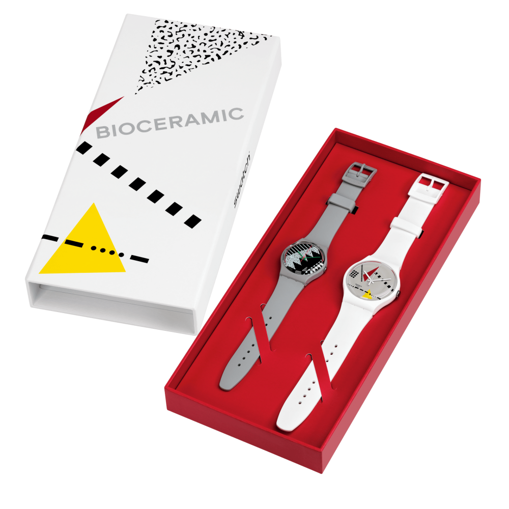 SWATCH BACK TO 1984 SPECIAL SET Unisex Ρολόγια με Γκρι και Λευκό Λουράκια  Σιλικόνης SZS34