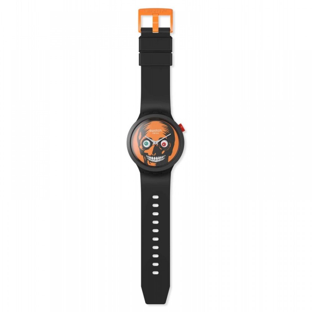 SWATCH BIG BOLD BIOCERAMIC IT'S SPOOKY TIME Ρολόι Μαύρο Λουράκι Σιλικόνης SB03B700