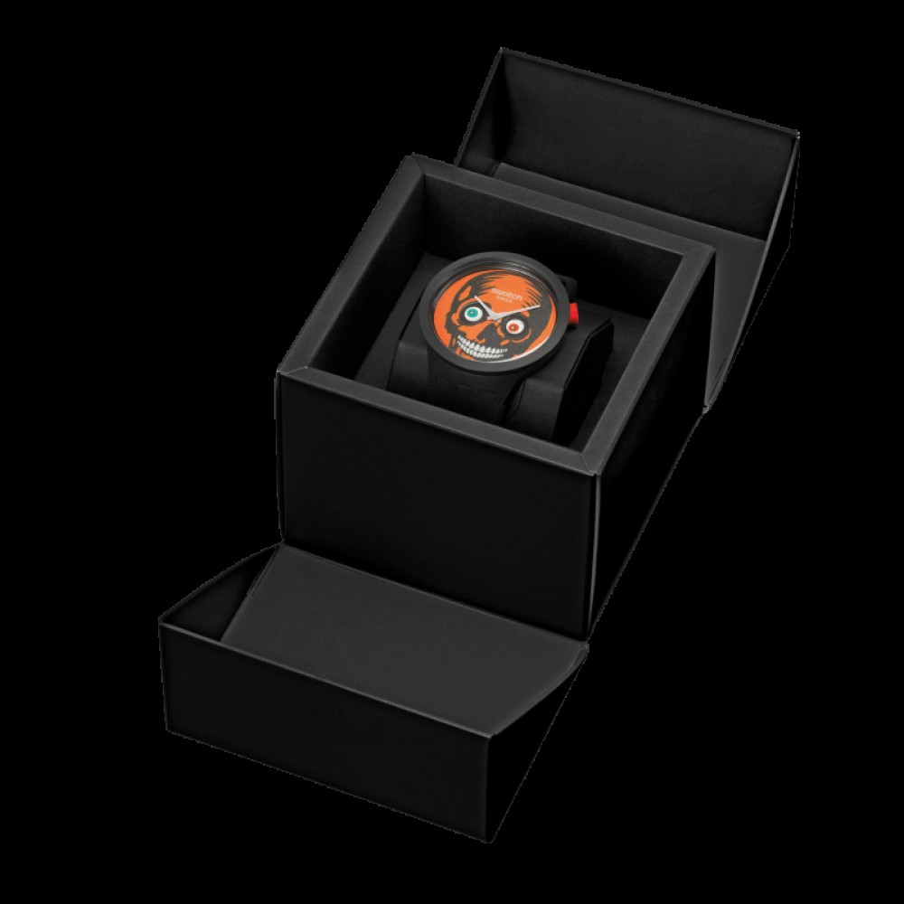 SWATCH BIG BOLD BIOCERAMIC IT'S SPOOKY TIME Ρολόι Μαύρο Λουράκι Σιλικόνης SB03B700