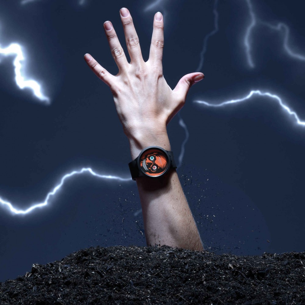 SWATCH BIG BOLD BIOCERAMIC IT'S SPOOKY TIME Ρολόι Μαύρο Λουράκι Σιλικόνης SB03B700