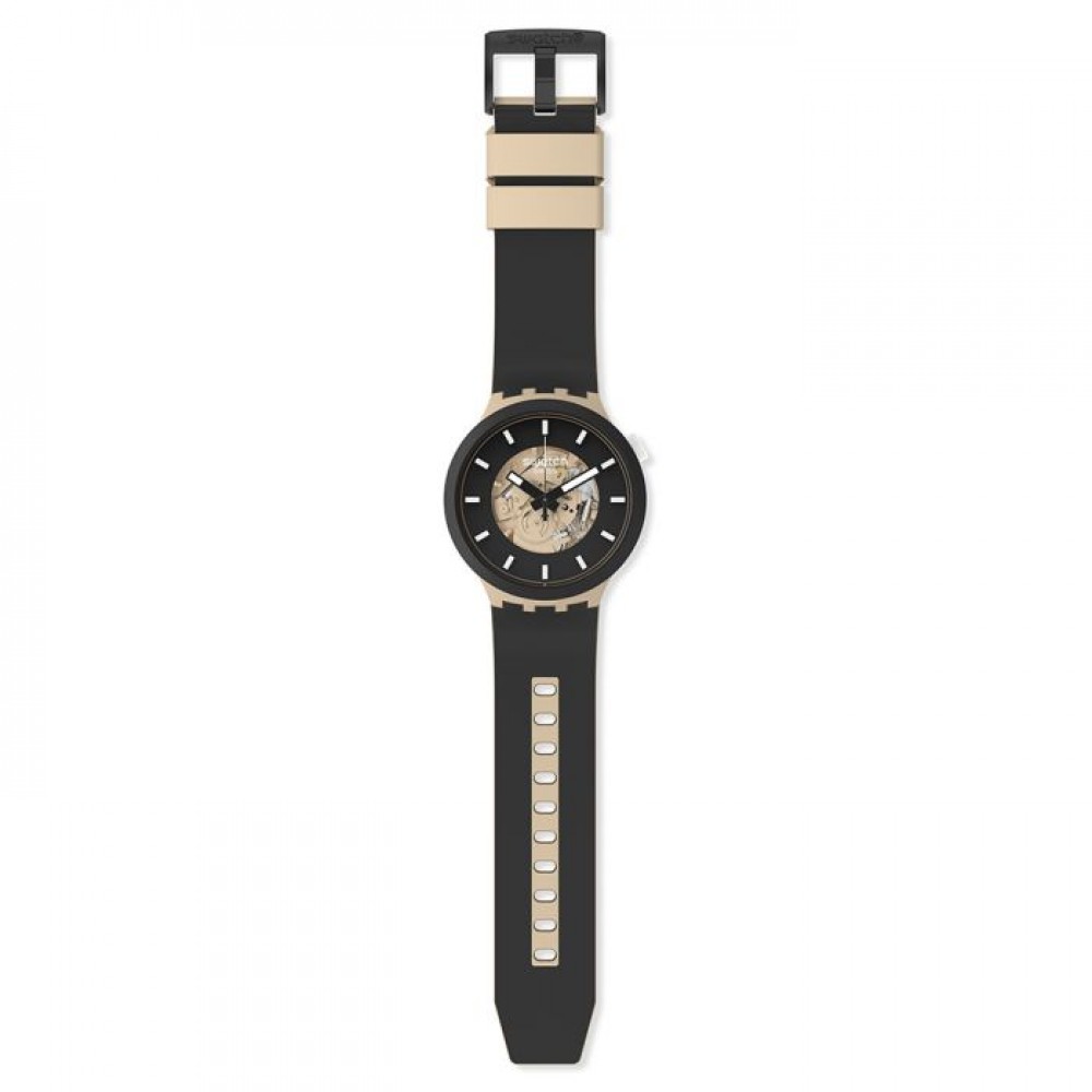 SWATCH BIG BOLD BIOCERAMIC TIME FOR TAUPE Ρολόι Μαύρο Λουράκι Σιλικόνης SB03C100 SWATCH BIG BOLD BIOCERAMIC TIME FOR TAUPE Ρολόι Μαύρο Λουράκι Σιλικόνης SB03C100