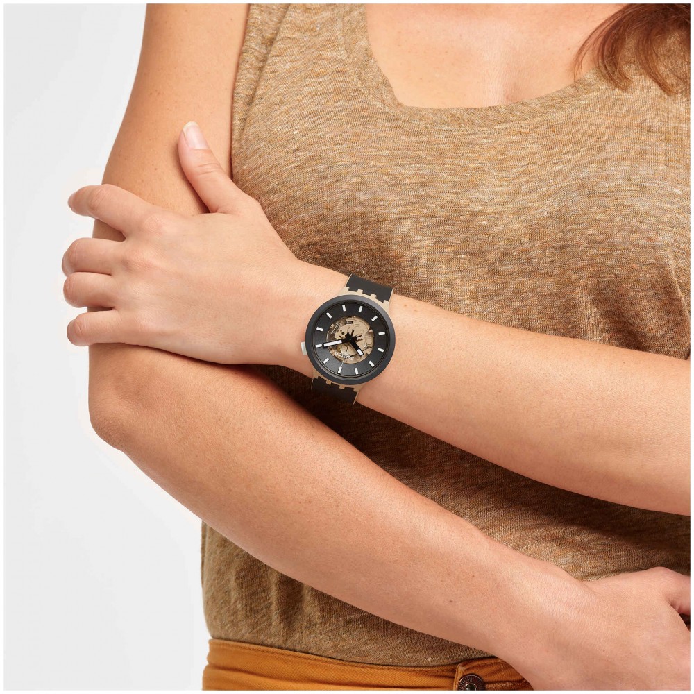SWATCH BIG BOLD BIOCERAMIC TIME FOR TAUPE Ρολόι Μαύρο Λουράκι Σιλικόνης SB03C100 SWATCH BIG BOLD BIOCERAMIC TIME FOR TAUPE Ρολόι Μαύρο Λουράκι Σιλικόνης SB03C100