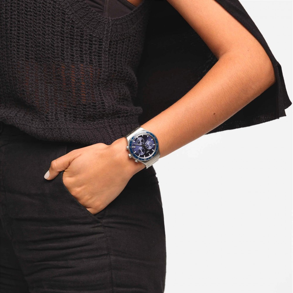  SWATCH COBALT LAGOON  Unisex  Ρολόι Χρονογράφος Ασημί Ανοξείδωτο Μπρασελέ YVS496G 