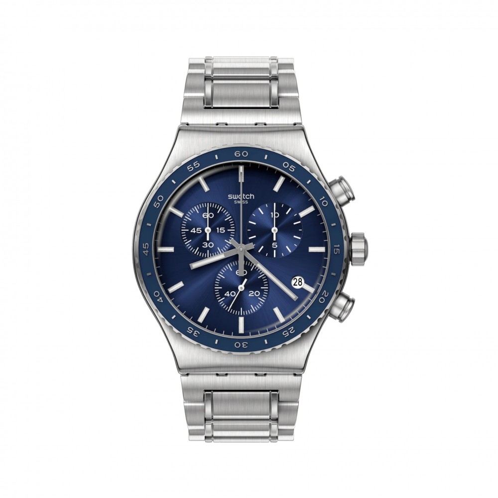  SWATCH COBALT LAGOON  Unisex  Ρολόι Χρονογράφος Ασημί Ανοξείδωτο Μπρασελέ YVS496G 