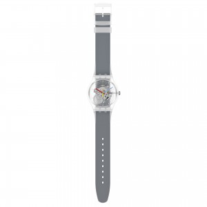 SWATCH CLEARLY BLACK STRIPED Unisex Watch Grey silicone strap SUOK157